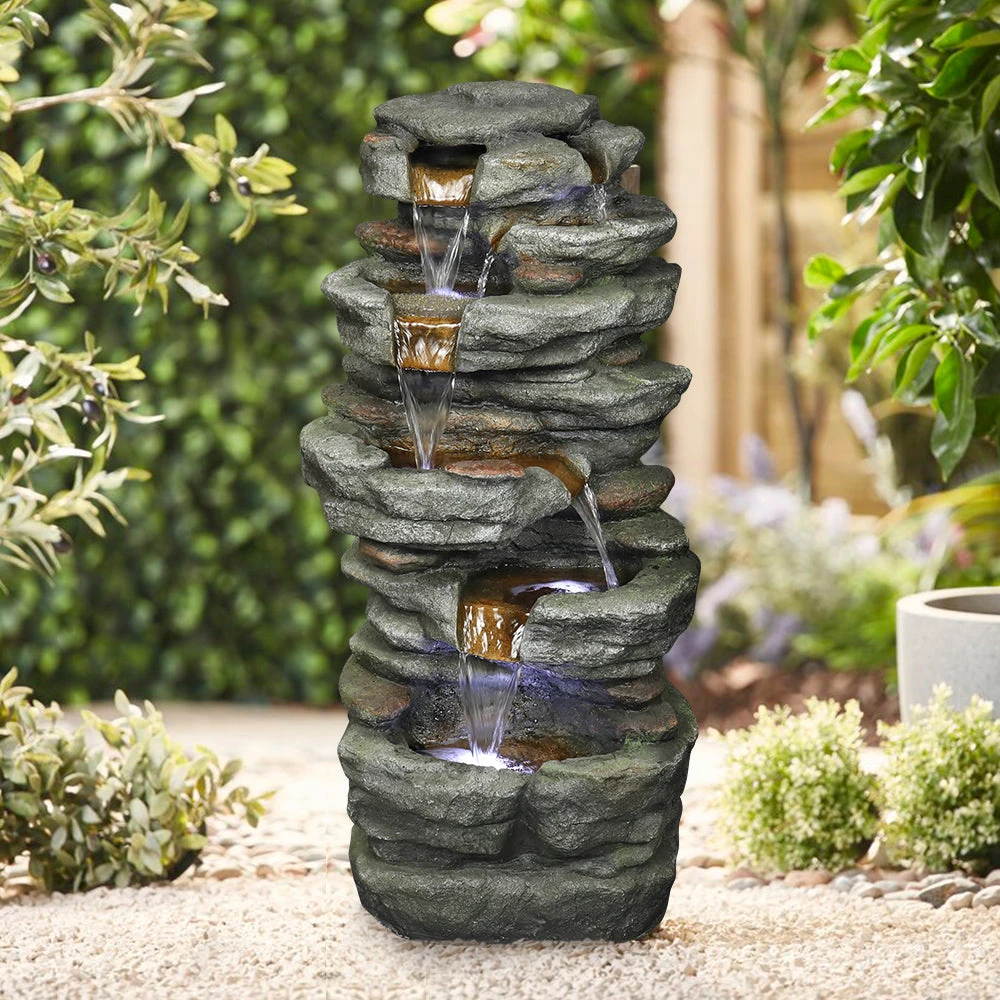 water fire pit fountain - stacked shale LED outdoor fountain