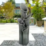 33.5"H-Bell 4-Tier Cascading Floor Rock Water Outdoor Fountain with LED Lights