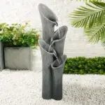33.5"H-Bell 4-Tier Cascading Floor Rock Water Outdoor Fountain with LED Lights