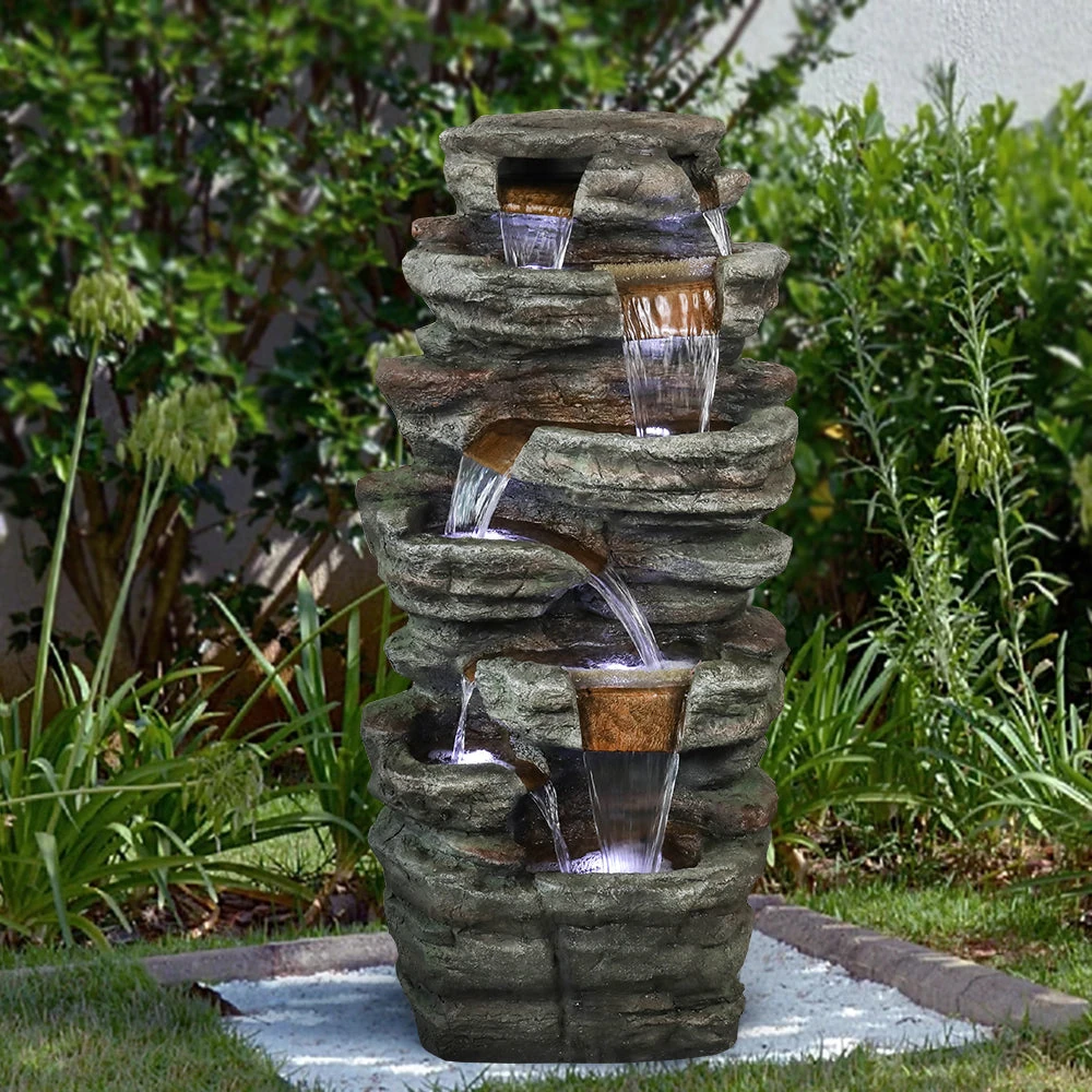 product_image_1765392278 48" H 7-Tiered Stacked Shale Outdoor Fountain with LED Lights