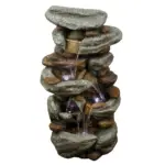 29.9"H-Tiered Rock Garden Outdoor Fountain with LED Lights