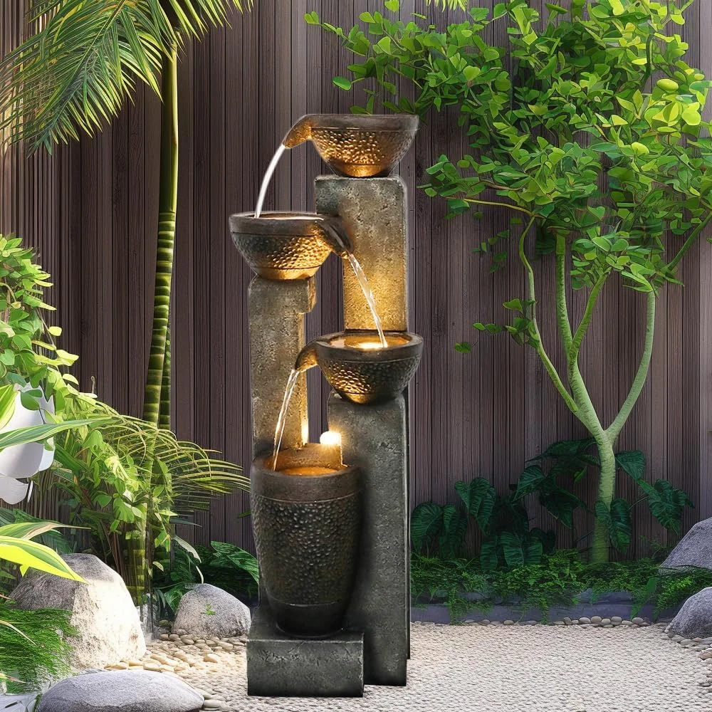 product_image_1765392797 40''H 4-Tier Pots Garden Outdoor Fountain with Warm LED lights