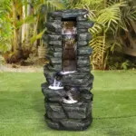 31.4"H Stacked Shale Garden Outdoor Fountain with White LED Lights