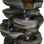 30.7"H- Tiered Rock Garden Outdoor Fountain with White LED Lights