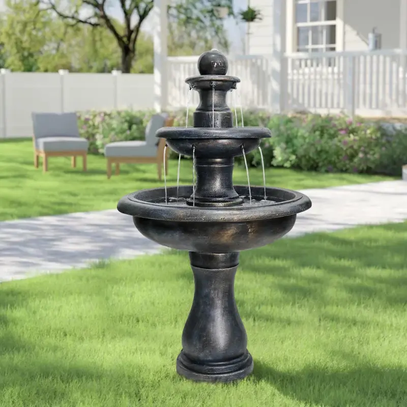 3-Tiered Outdoor Antique Black Garden Fountain-45.2"H