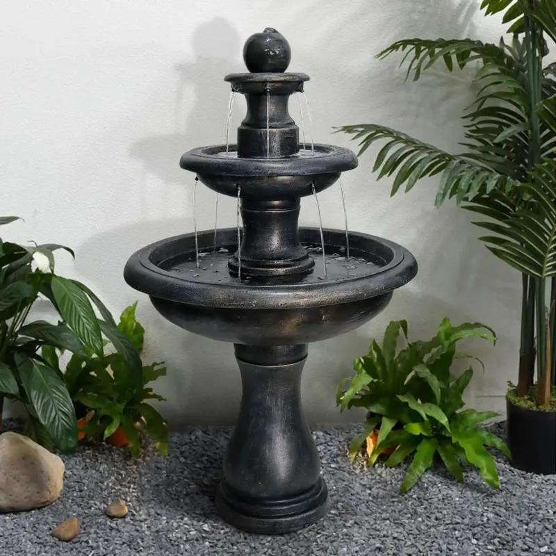 3-Tiered Outdoor Antique Black Garden Fountain-45.2"H