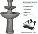 3-Tiered Cement Grey Outdoor Garden Fountain-43.3"H