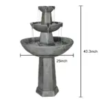 3-Tiered Cement Grey Outdoor Garden Fountain-43.3"H