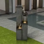 39.3"H 4-Tiered Square Outdoor Fountain with Warm LED Lights