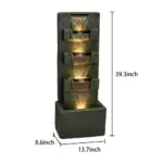 39.3”H-Concrete Modern Water Fountain 5-Tiers