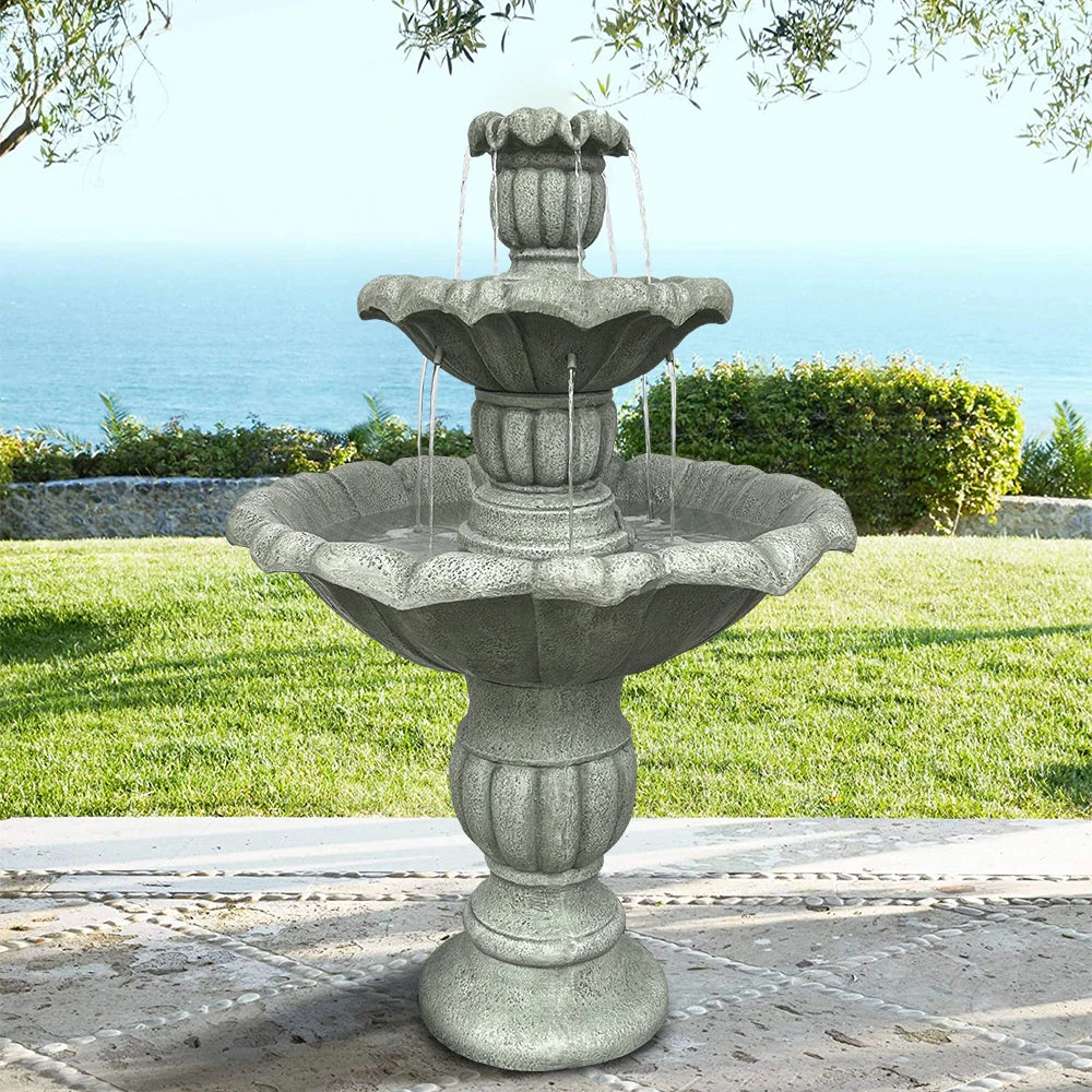 product_image_1765395214 39.3" Fiber Concrete Lotus Leaf Fountain 3-Tier Outdoor Bird Bath