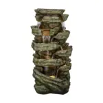 47.2" High Cascading Rock Outdoor Water Fountain with LED Lights