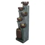 53.5in High Outdoor Indoor Water Fountain, 6-Tiered Poly-Resin Waterfall Fountain with LED Lights