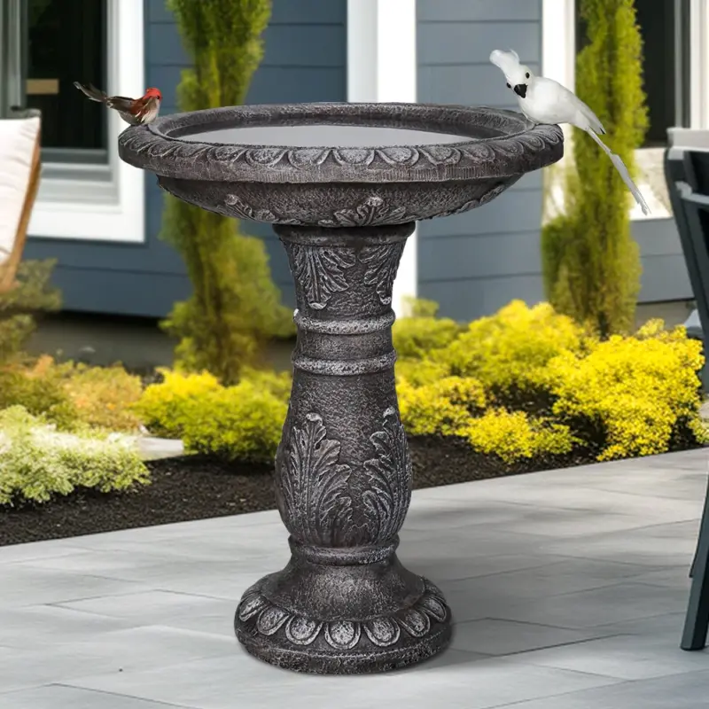 24.4"H-Fibre Reinforced Concrete Garden Birdbaths with Pedestal