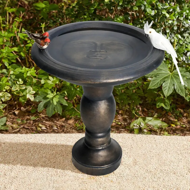 22" Fiber Concrete Antique Pedestal Birdbath | Outdoor Faux Stone