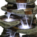 60"H 7-Tier Cascading Rock Outdoor Water Fountain with LED Lights - Garden Patio Decor - Image 6