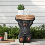 Hand-Painted American Black Bear Resin Side Table - Decorative Bear Statue Pedestal for Home, Office, or Living Room Decor