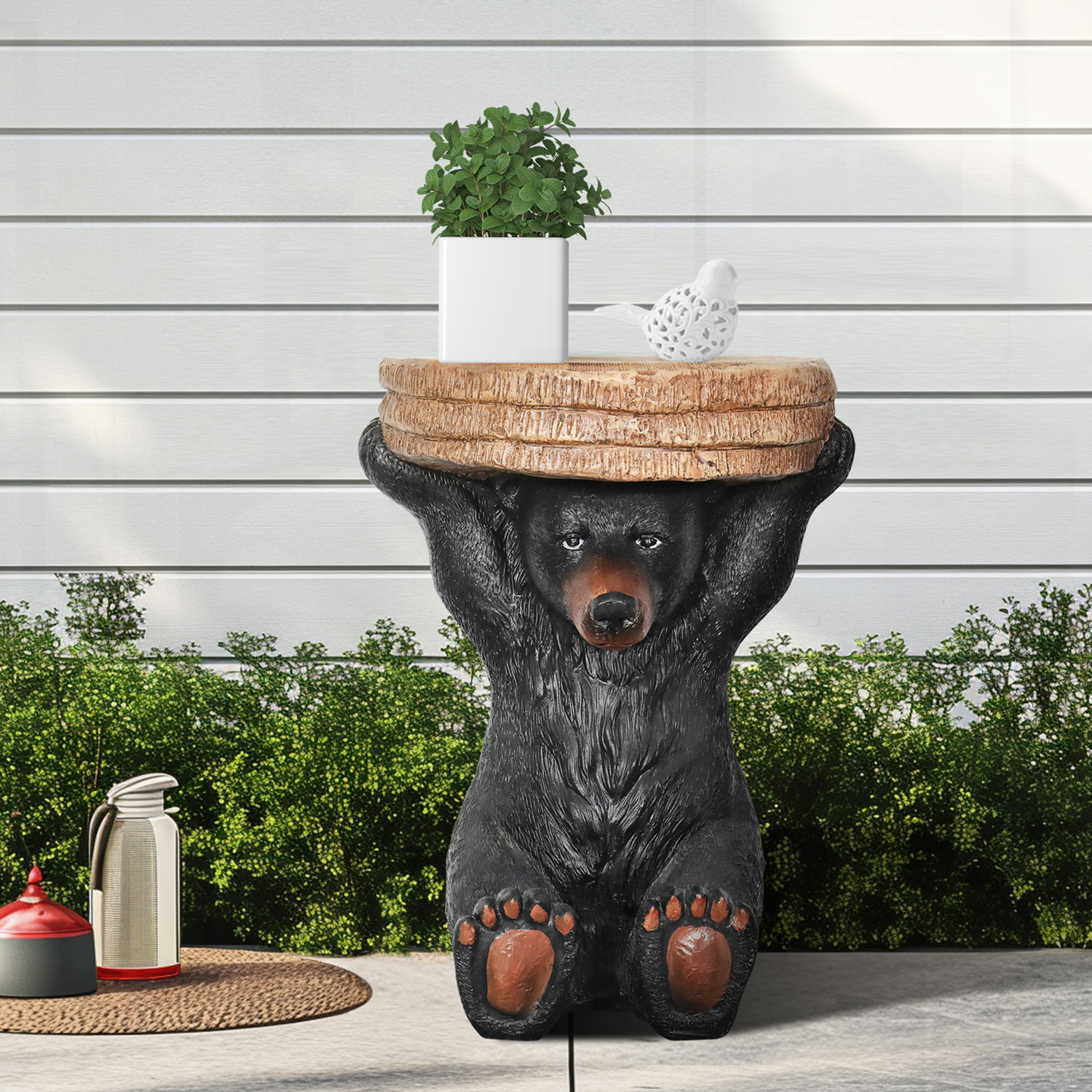 2 Hand-Painted American Black Bear Resin Side Table - Decorative Bear Statue Pedestal for Home, Office, or Living Room Decor - Image 1