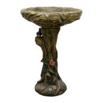 25.5" Rustic Wood-Look Concrete Bird Bath with Faux Bird & Flower - Outdoor Garden Decor - Image 3
