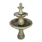 51.5" High 3-Tier Modern Round Concrete Outdoor Water Fountain – Large Stone-Look Waterfall - Image 3