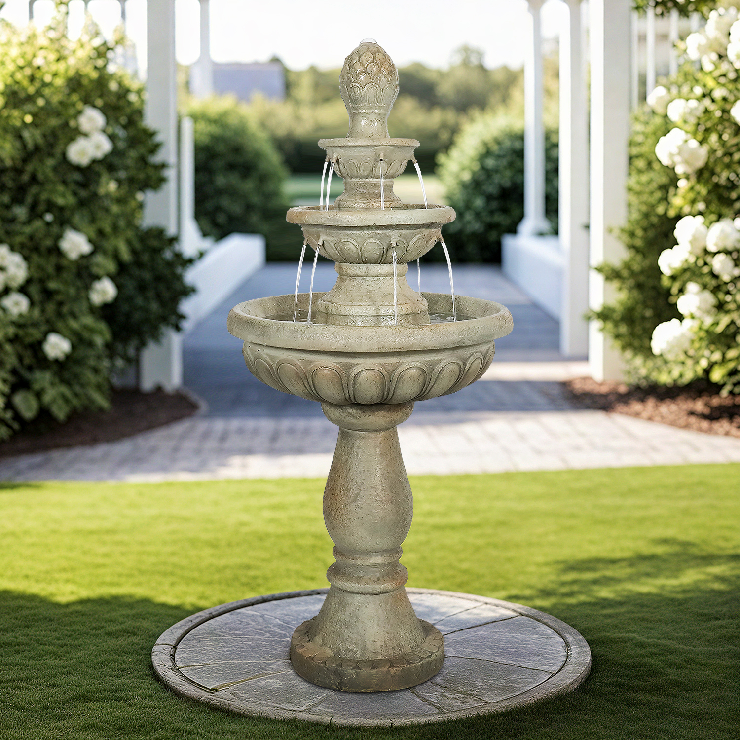 round fountains - 42.5 inch traditional pineapple finial round fountain