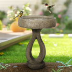21.8"H Modern Fiber Reinforced Concrete Bird Bath - Weather Resistant Outdoor Garden Patio Decor