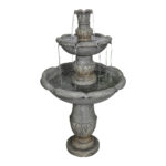 48.4" Classical 2-Tier Flowerpot Shape Concrete Fountain – Rustic Outdoor Waterfall - Image 3