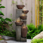 5-Tier Cascading Floor Fountain (40") | Indoor/Outdoor Water Feature with LED Lights