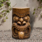 19.6" Grande Tiki God Kanaloa Table Statue – Concrete Stool & Functional End Table for Indoor/Outdoor Decor
