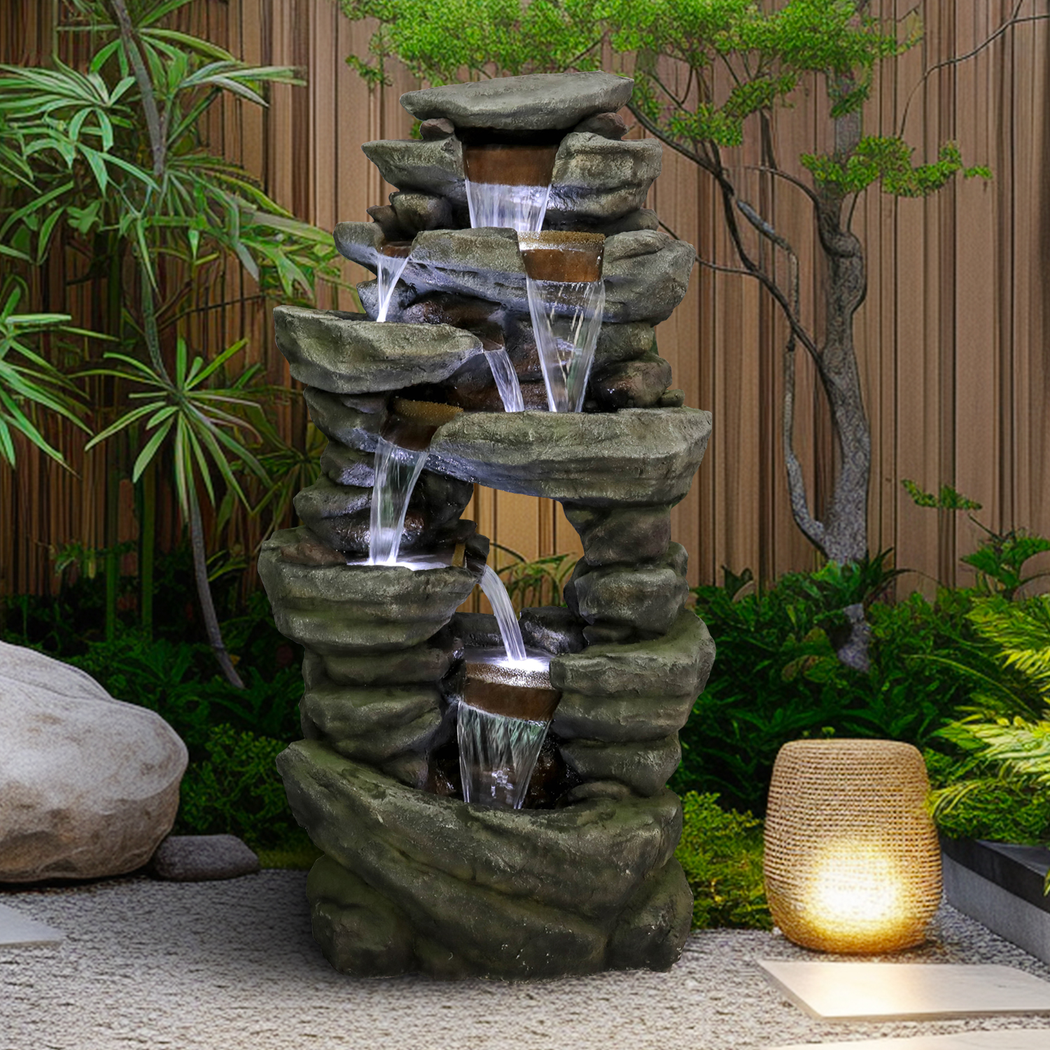 fountain designs - diy solar fountain installation on wooden deck