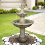 51.5" High 3-Tier Modern Round Concrete Outdoor Water Fountain – Large Stone-Look Waterfall