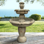 48" H 3-Tier Fiber Reinforced Concrete Outdoor Fountain with Submersible Pump - Garden Patio Yard Decor