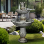 48.4" Classical 2-Tier Flowerpot Shape Concrete Fountain – Rustic Outdoor Waterfall