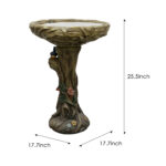 25.5" Rustic Wood-Look Concrete Bird Bath with Faux Bird & Flower - Outdoor Garden Decor - Image 4