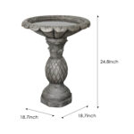 24.8" Gray Concrete Bird Bath with Pineapple Base - Outdoor Yard Garden Decor - Image 4
