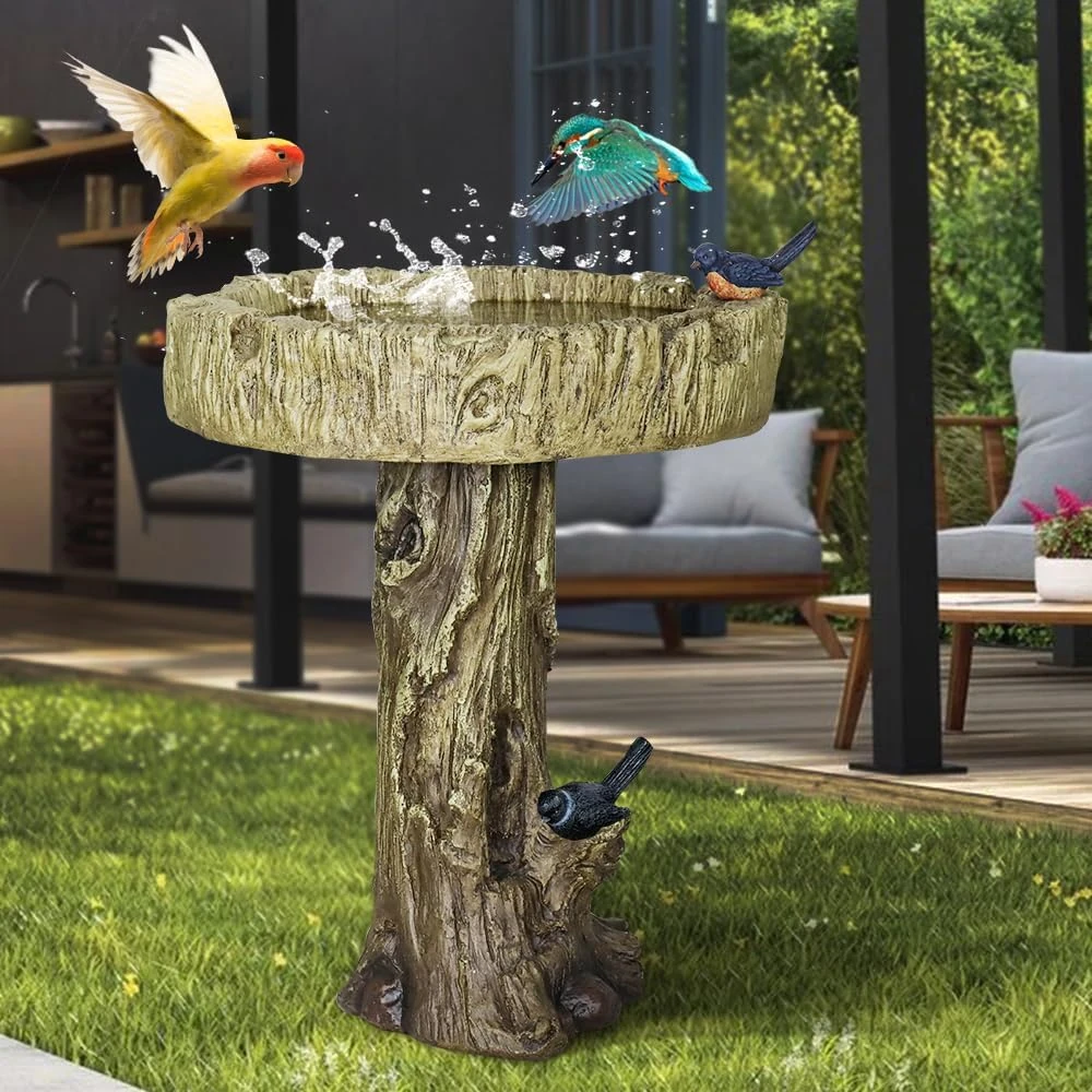 succulent birdbath simulated dendritic tree trunk design