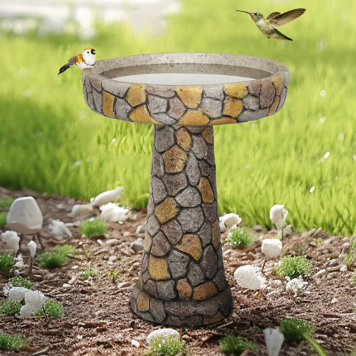 succulent birdbath mosaic stone design 24 inch