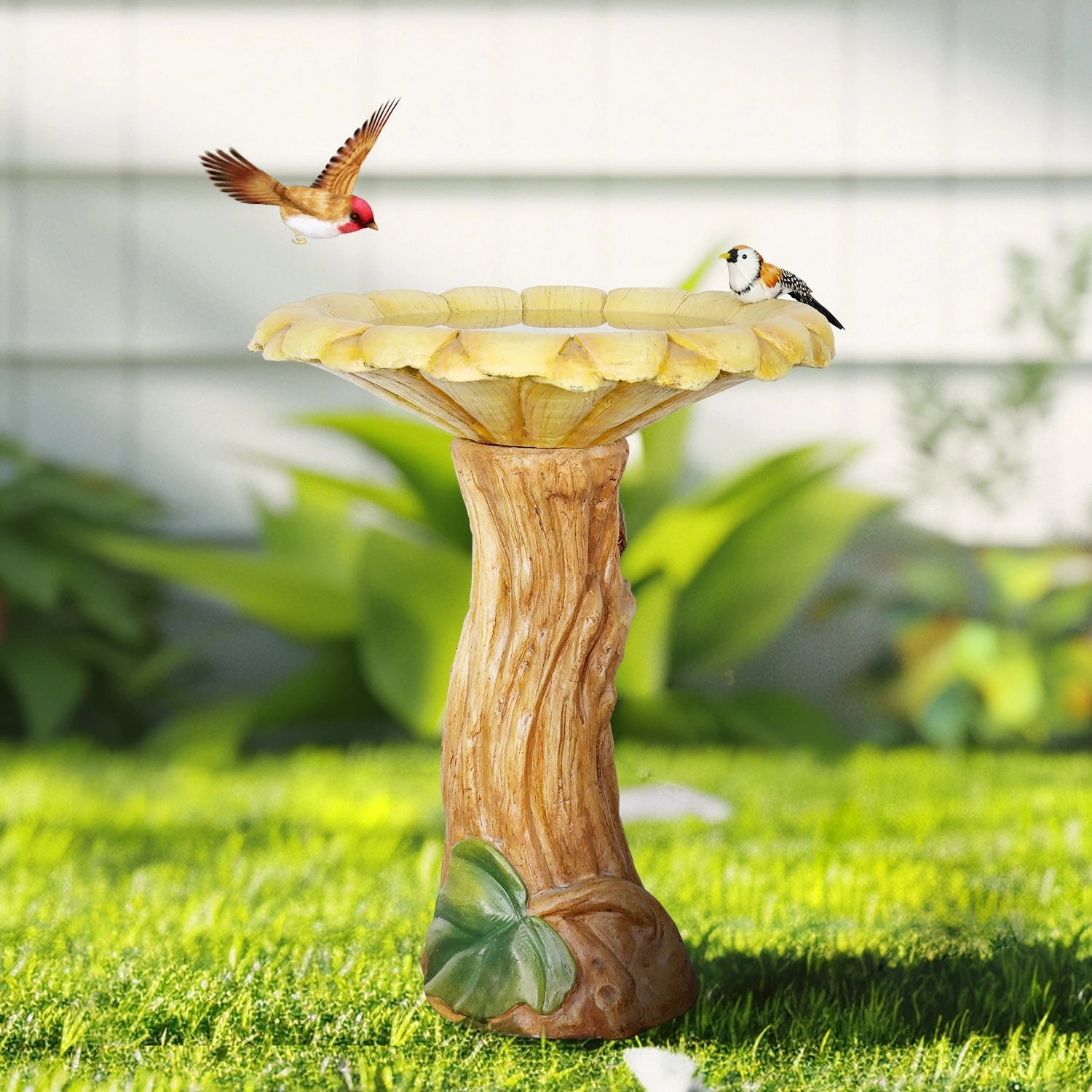 succulent birdbath sunflower bowl woodtone pedestal
